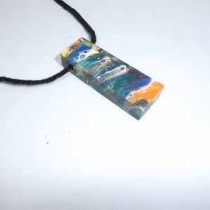Ocean Beach Wave Wooden Art Block necklace